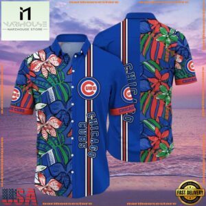MLB Chicago Cubs Botanical Pitch Hawaiian Shirt - Vibrant Flora And Stripes