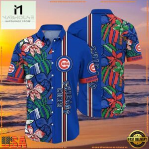 MLB Chicago Cubs Botanical Pitch Hawaiian Shirt - Vibrant Flora And Stripes