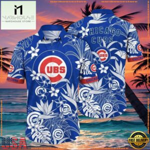 MLB Chicago Cubs Classic Floral Hawaiian Shirt - Blue White Blossom Print