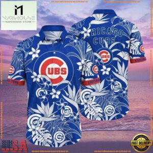 MLB Chicago Cubs Classic Floral Hawaiian Shirt - Blue White Blossom Print