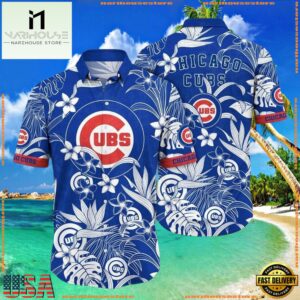 MLB Chicago Cubs Classic Floral Hawaiian Shirt - Blue White Blossom Print