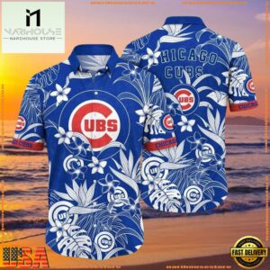 MLB Chicago Cubs Classic Floral Hawaiian Shirt - Blue White Blossom Print