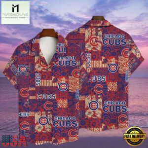 MLB Chicago Cubs Red Aztec Print Aloha Hawaiian Shirt