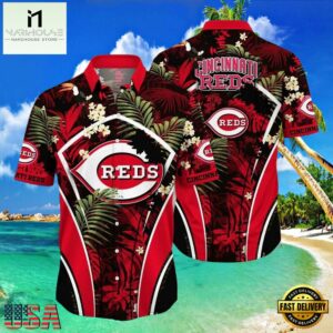 MLB Cincinnati Reds Night Tropics Aloha Shirt Cincinnati Midnight Palm