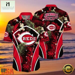 MLB Cincinnati Reds Night Tropics Aloha Shirt Cincinnati Midnight Palm
