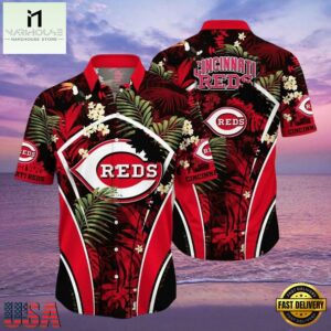 MLB Cincinnati Reds Night Tropics Aloha Shirt Cincinnati Midnight Palm