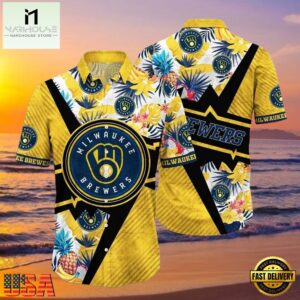 MLB Classic Pinstripe Pitch Milwaukee Brewers Hawaiian Shirt