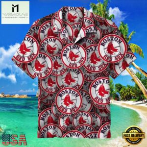 MLB Classic Red Sox Circle Logo Print Hawaiian Shirt , Vintage Hawaiian Shirts 7 MLB Classic Red Sox Circle Logo Print Hawaiian Shirt