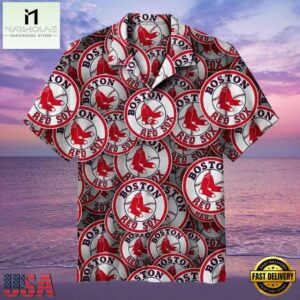 MLB Classic Red Sox Circle Logo Print Hawaiian Shirt