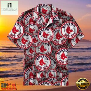 MLB Classic Red Sox Circle Logo Print Hawaiian Shirt , Vintage Hawaiian Shirts 6 MLB Classic Red Sox Circle Logo Print Hawaiian Shirt