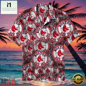 MLB Classic Red Sox Circle Logo Print Hawaiian Shirt
