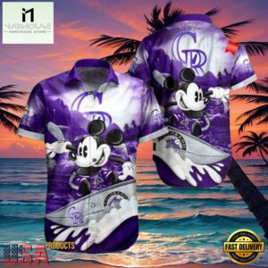 MLB Colorado Rockies Aloha Shirt Featuring Mickey Mouse Riding Waves