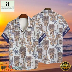 MLB Colorado Rockies Beige Tribal Pattern Aloha Shirt