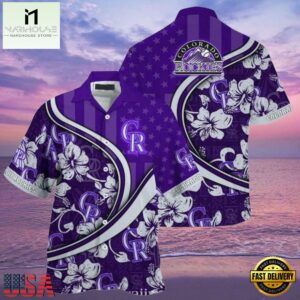 MLB Colorado Rockies Purple Floral Curve Aloha Shirt