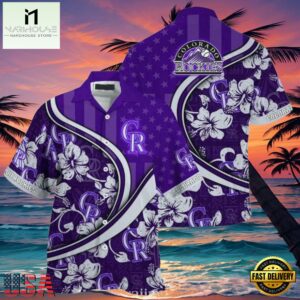 MLB Colorado Rockies Purple Floral Curve Aloha Shirt