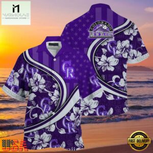 MLB Colorado Rockies Purple Floral Curve Aloha Shirt