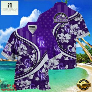 MLB Colorado Rockies Purple Floral Curve Aloha Shirt