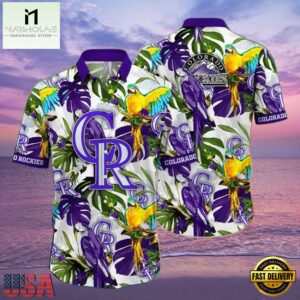 MLB Colorado Rockies Regal Purple Parrot And Palm Hawaiian Shirt