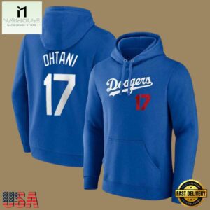 MLB Dodgers Ohtani Long Sleeve Pullover Hoodie Blue