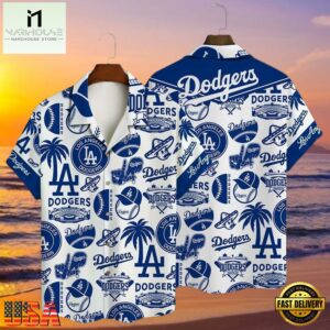 MLB Dodgers Pride Patterned LA Hawaiian Button-Up