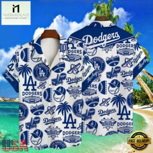 MLB Dodgers Pride Patterned LA Hawaiian Button-Up For Mens 5 MLB Dodgers Pride Patterned LA Hawaiian Button-Up