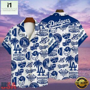 MLB Dodgers Pride Patterned LA Hawaiian Button-Up