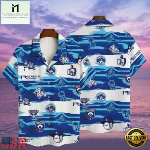 MLB Dodgers Wave Runner Blue Striped Hawaiian Shirt