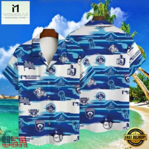 MLB Dodgers Wave Runner Blue Striped Hawaiian Shirt