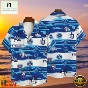 MLB Dodgers Wave Runner Blue Striped Hawaiian Shirt