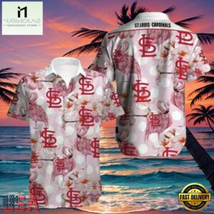 MLB Elegant Flora And Pink Flamingo Monogram St. Louis Cardinals Aloha Hawaiian Shirt - MLB Aloha Shirt For Mens 6 MLB Elegant Flora And Pink Flamingo Monogram St. Louis Cardinals Aloha Hawaiian Shirt