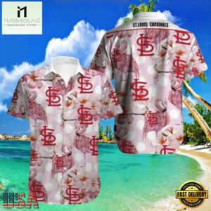MLB Elegant Flora And Pink Flamingo Monogram St. Louis Cardinals Aloha Hawaiian Shirt - MLB Aloha Shirt For Mens 7 MLB Elegant Flora And Pink Flamingo Monogram St. Louis Cardinals Aloha Hawaiian Shirt
