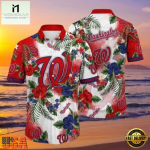 MLB Floral Emblem Washington Nationals Aloha Hawaiian Shirt