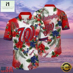 MLB Floral Emblem Washington Nationals Aloha Hawaiian Shirt