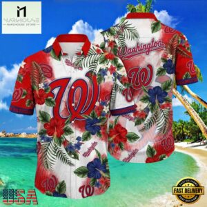 MLB Floral Emblem Washington Nationals Aloha Hawaiian Shirt