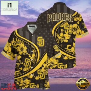 MLB Golden Blooms San Diego Padres Floral Curve Aloha Shirt