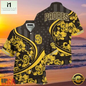 MLB Golden Blooms San Diego Padres Floral Curve Aloha Shirt
