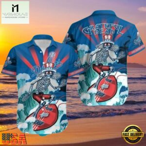 MLB Grateful Dead Skeleton Rocking Dodgers Aloha Shirt LA Blues Wave