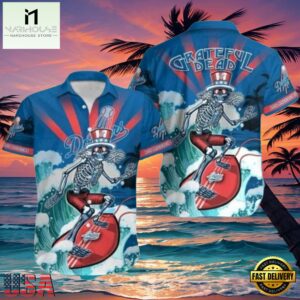 MLB Grateful Dead Skeleton Rocking Dodgers Aloha Shirt LA Blues Wave