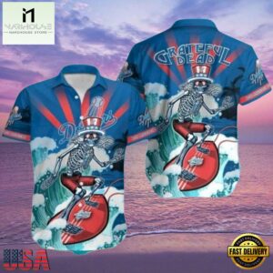 MLB Grateful Dead Skeleton Rocking Dodgers Aloha Shirt LA Blues Wave