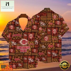 MLB Heritage Patchwork Cincinnati Reds Tropical Aloha Hawaiian Shirt