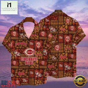MLB Heritage Patchwork Cincinnati Reds Tropical Aloha Hawaiian Shirt