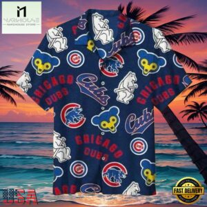 MLB Iconic Chicago Cubs Emblems Navy Aloha Hawaiian Shirt Chicago Cubs Aloha Wear