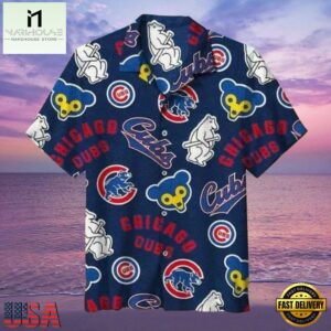MLB Iconic Chicago Cubs Emblems Navy Aloha Hawaiian Shirt Chicago Cubs Aloha Wear