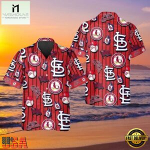 MLB Iconic Logo Play Red St. Louis Cardinals Aloha Hawaiian Shirt