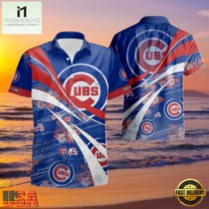 MLB Iconic Stripes And Floral Accents Chicago Cubs Aloha Hawaiian Shirt