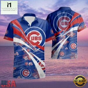 MLB Iconic Stripes And Floral Accents Chicago Cubs Aloha Hawaiian Shirt