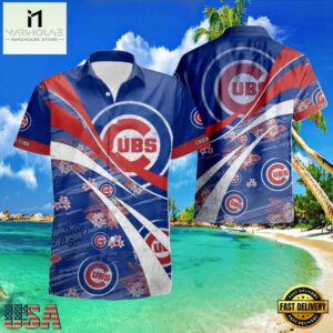 MLB Iconic Stripes And Floral Accents Chicago Cubs Aloha Hawaiian Shirt