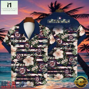 MLB Island Stripes Washington Nationals Hibiscus Lineup Aloha Shirt