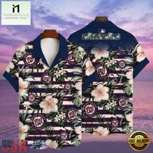 MLB Island Stripes Washington Nationals Hibiscus Lineup Aloha Shirt