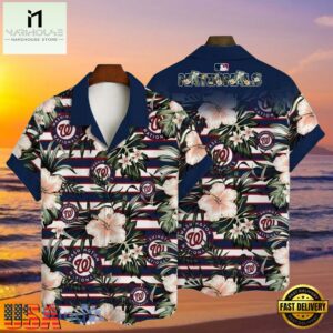 MLB Island Stripes Washington Nationals Hibiscus Lineup Aloha Shirt